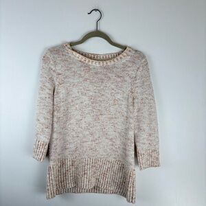 J Jill Womens Size Small Knit Sweater 3/4 Sleeve Speckled Beige Cream
